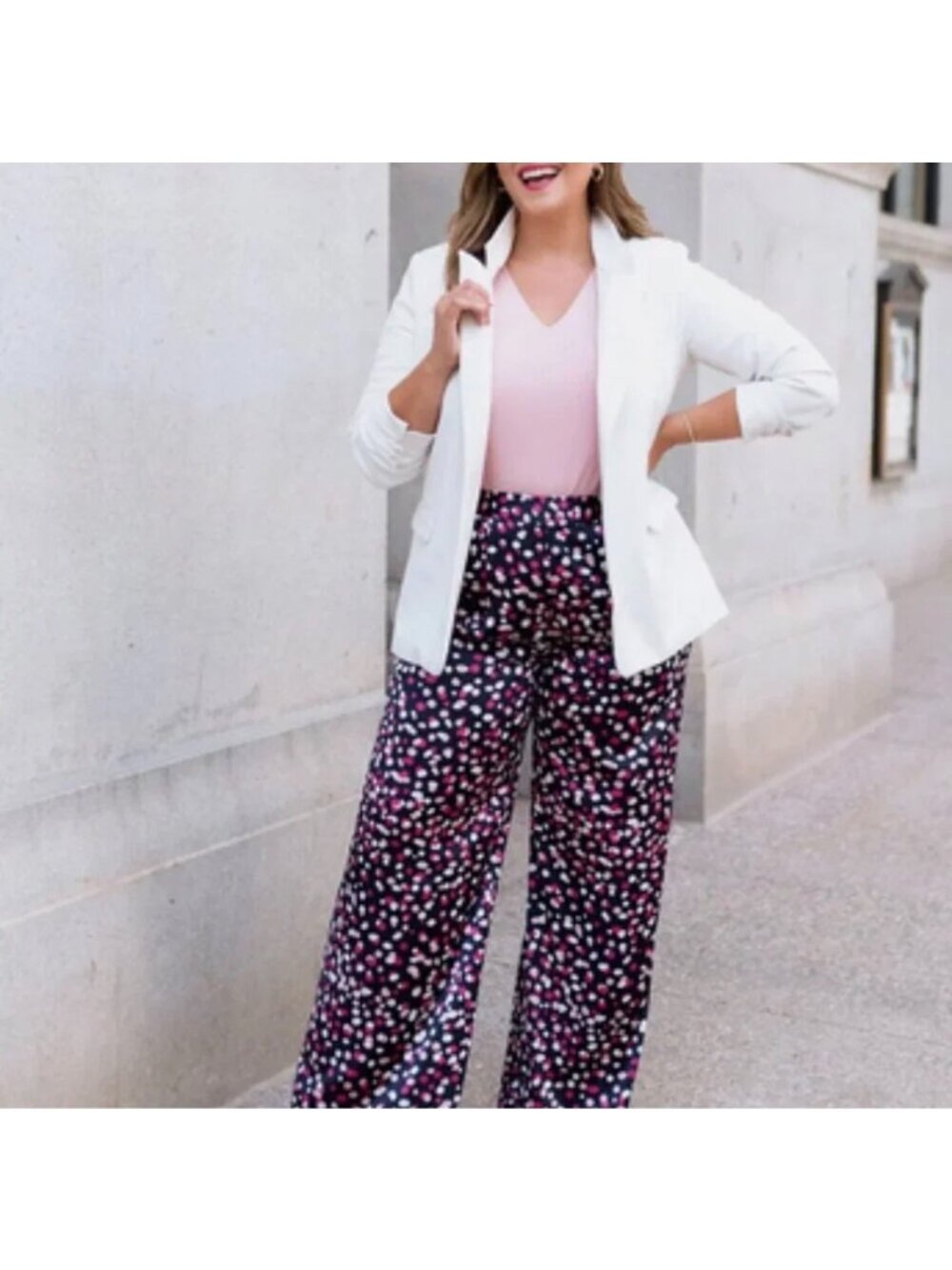 The Drop Women's Pink Dot Print Wide Leg Pull On Pants XXL NWT
